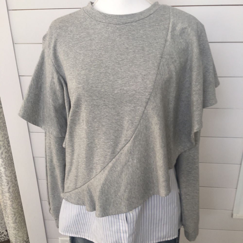 Mixed material ruffle sweatshirt
